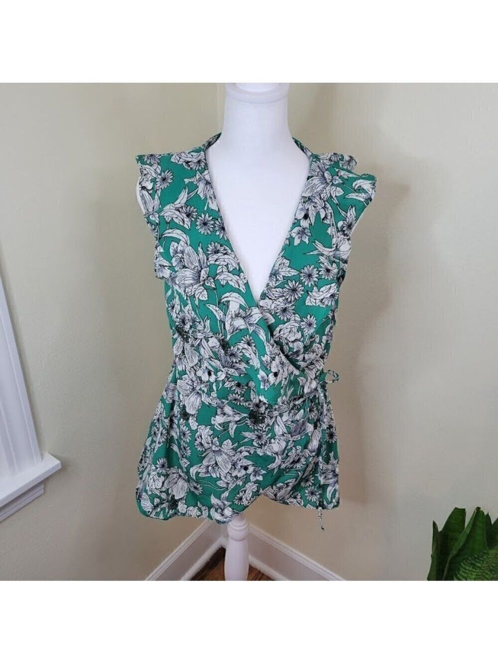 Japna Floral Wrap Flounce Front W/ Inside & Outside Ties Elastic Waist Women's M - Picture 2 of 11